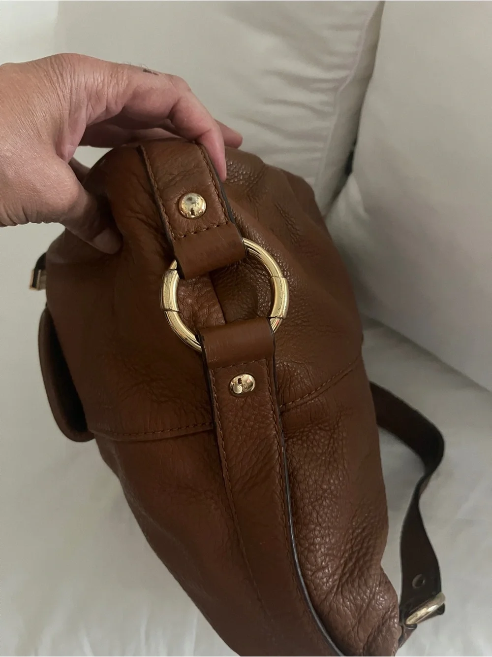 Michael Kors Brown Pebbled Leather Hobo with Gold MK Emblem